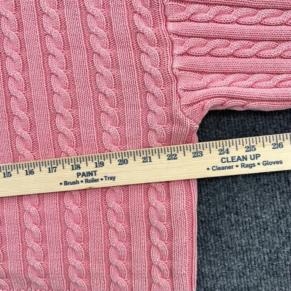 Aerie Cable Knit Sweater‎ Women XL Pink Cropped Distressed Preppy Fisherman